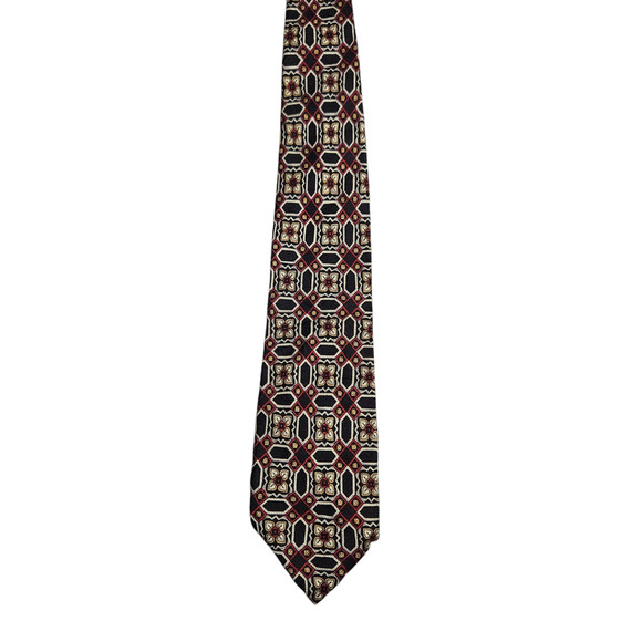 Robert Talbott Studio Redwoode Ross Silk Tie Geometric Medallion Black Red Gold - Picture 1 of 5